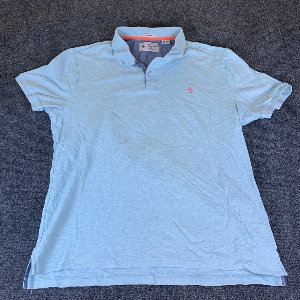 Original Penguin Polo Shirt Mens XL Light Blue Good Classic Fit Cotton Logo